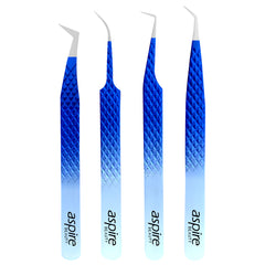 Professional Set Of 4 Diamond Grip with Fiber Tip Eyelash Extensions Tweezers Japanese Steel Lash Supply (BW-set)