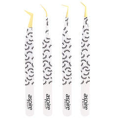 Professional Set Of 4 Diamond Grip with Fiber Tip Eyelash Extensions Tweezers Japanese Steel Lash Supply (Ed-set)